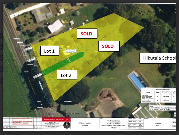 Subdivision site plan showing Lot boundaries and Hikutaia School